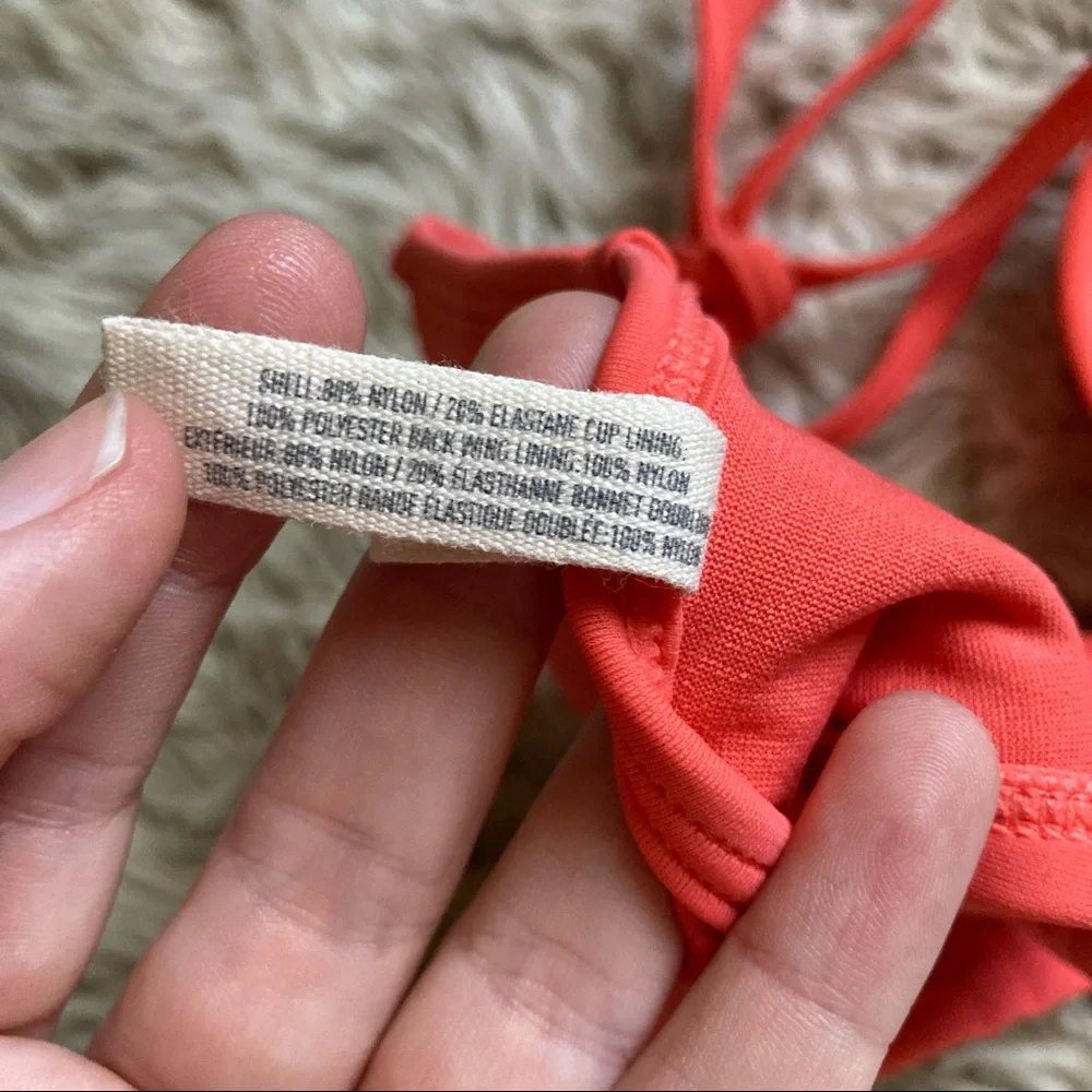 Aerie coral tassel halter tie swim bikini top women's 34 A